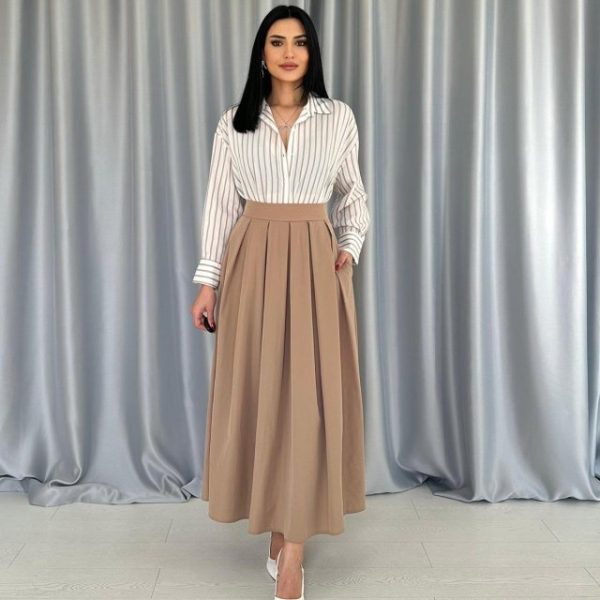 Camel Uzun Pileli Etek