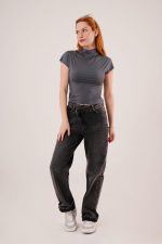 Boğazlı Parlak Kumaş Antrasit Crop - Görsel 2