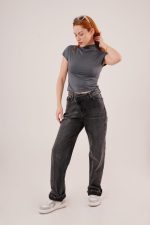 Boğazlı Parlak Kumaş Antrasit Crop - Görsel 4