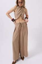 Düşük Bel Oversize Keten Pantolon - Görsel 3
