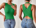 Kadın Kolsuz Sırt çapraz Detay Triko Bluz - Görsel 7