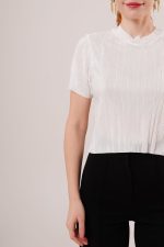 Fitilli Kısa Kollu Parlak Beyaz Bluz - Görsel 3