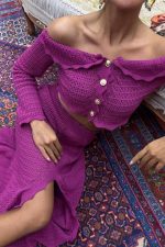 Madonna Yaka Derin Yırtmaç Etekli Şık Triko Takım 10099 - Görsel 7