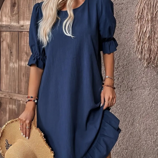 Kadın Kısa Kollu Kol Ve Eteği Volanlı Bisiklet Yaka Aerobin Elbise