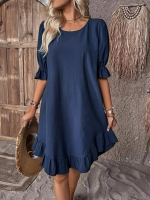 Kadın Kısa Kollu Kol Ve Eteği Volanlı Bisiklet Yaka Aerobin Elbise - Görsel 3