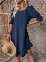 Kadın Kısa Kollu Kol Ve Eteği Volanlı Bisiklet Yaka Aerobin Elbise - Görsel 4