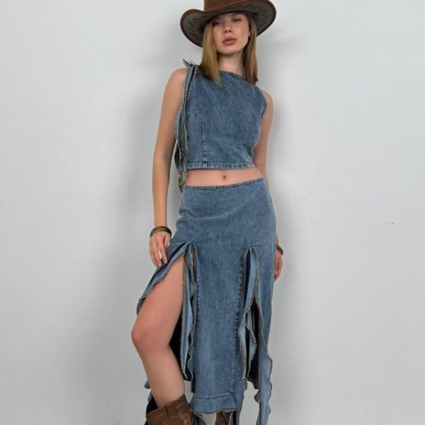 Fırfır Detay Denim Bluz
