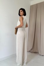 Bej Önü Düğmeli Yelek Ve Pantolon Takım - Görsel 3