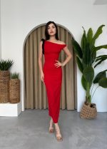 Jovani Omuz Detaylı Elbise - Görsel 5