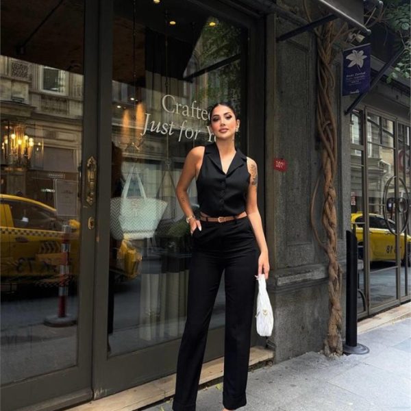 KETEN DUBLE PAÇA DERİ TABA KEMERLİ PANTOLON