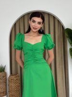 Kare Yaka Düğmeli Elbise - Görsel 3