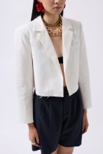 Crop Keten Blazer Ceket - Görsel 4