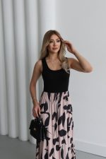 Kadın Askılı Yuvarlak Yaka üst Viskon Alt Desenli Uzun Süprem Elbise - Görsel 8