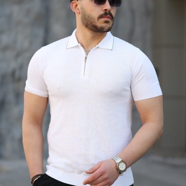 Erkek Viskon Kumaş Polo Yaka Desenli Tişört