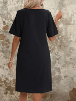 Kadın Kısa Kollu Yakası Açık önden Büzgülü Cep Detaylı Viskon Iki Iplik Elbise - Görsel 2