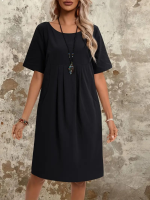 Kadın Kısa Kollu Yakası Açık önden Büzgülü Cep Detaylı Viskon Iki Iplik Elbise - Görsel 3