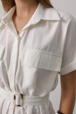 Kuşaklı Cep Detaylı Yarım Kol Elbise - Görsel 4