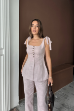 ŞANTUK KETEN YELEK GÖRÜNÜMLÜASKILI BLUZ - PANTOLON TK