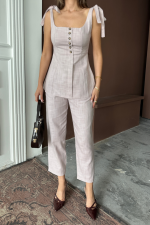 ŞANTUK KETEN YELEK GÖRÜNÜMLÜASKILI BLUZ - PANTOLON TK - Görsel 2