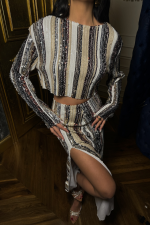 ŞERİT PAYET CROP BLUZ - YIRTMAÇLI ETEK TAKIM - Görsel 2