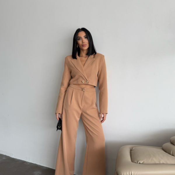 CROP CEKET - PANTOLON TAKIM GOLD DÜĞME DETAYLI