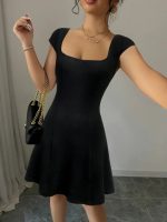 Kadın Kısa Kollu Geometrik Yakalı Janjan Krep Elbise - Görsel 6