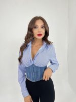 6963 GÖMLEK-MAVİ BEYAZ ÇİZGİLİ - Görsel 4