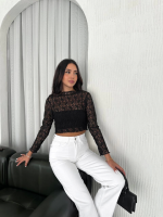 Dantel Uzun Kol Bluz- Siyah - Görsel 3