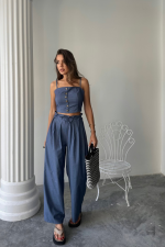 TENCEL CROP ASKILI BLUZ - ŞALVAR PANTOLON TK