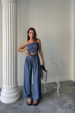 TENCEL CROP ASKILI BLUZ - ŞALVAR PANTOLON TK - Görsel 4
