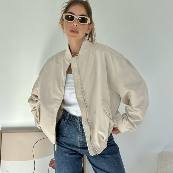 Bej Parçalı Bomber Ceket