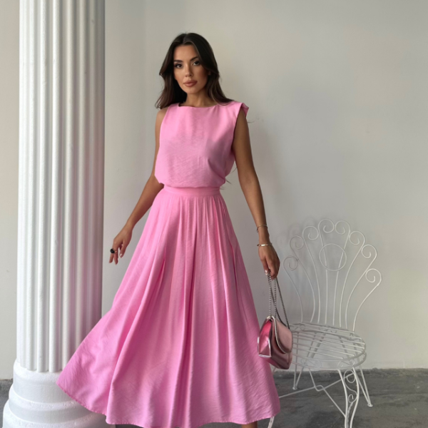 KETEN KOLSUZ BLUZ - MAXİ ETEK TAKIM