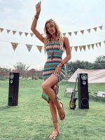 Kadın çok Renkli Yırtmaçlı Dizde Süprem Elbise - Görsel 7