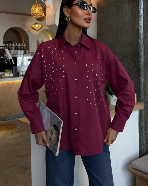 Kristal Taş Çakımlı Poplin Gömlek 3413