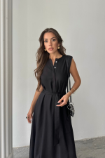 KETEN ELBİSE KOLSUZ BEL BAĞLAMALI MAXİ ELBİSE - Görsel 2