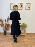 Kadın Uzun Kollu Balıkçı Yaka Omuzda Damla Detaylı Yırtmaçlı Krep Midi Elbise - Görsel 3