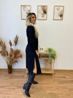 Kadın Uzun Kollu Balıkçı Yaka Omuzda Damla Detaylı Yırtmaçlı Krep Midi Elbise - Görsel 6