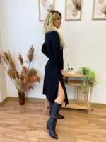 Kadın Uzun Kollu Balıkçı Yaka Omuzda Damla Detaylı Yırtmaçlı Krep Midi Elbise - Görsel 7