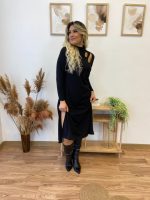 Kadın Uzun Kollu Balıkçı Yaka Omuzda Damla Detaylı Yırtmaçlı Krep Midi Elbise - Görsel 8