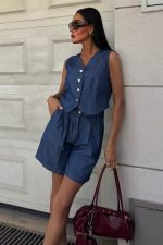 Gümüş Düğmeli Yelek Ve Şort Tensel Takım 10174 - Görsel 3