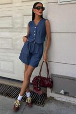 Gümüş Düğmeli Yelek Ve Şort Tensel Takım 10174 - Görsel 4