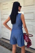 Gümüş Düğmeli Yelek Ve Şort Tensel Takım 10174 - Görsel 5