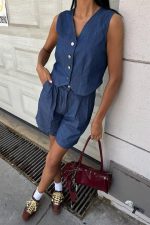 Gümüş Düğmeli Yelek Ve Şort Tensel Takım 10174 - Görsel 6