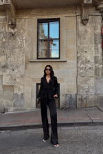 SATEN KRUVAZE BAĞLAMALI BLUZ- PANTOLON TAKIM