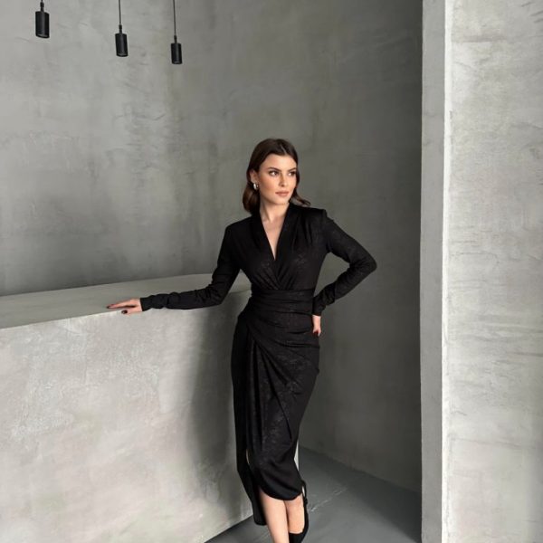 Drape Detaylı Midi Elbise