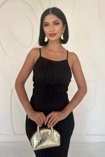 Siyah Piliseli Halter Boyun Elbise - Görsel 2