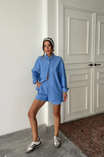 POPLİN ÇİZGİLİ GÖMLEK - ŞORT TAKIM - Görsel 3