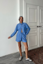 POPLİN ÇİZGİLİ GÖMLEK - ŞORT TAKIM - Görsel 4