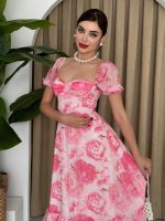 ŞİFON KUMAŞ DİJİTAL DESEN BASKILI ELBİSE - Görsel 4