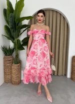 ŞİFON KUMAŞ DİJİTAL DESEN BASKILI ELBİSE - Görsel 5